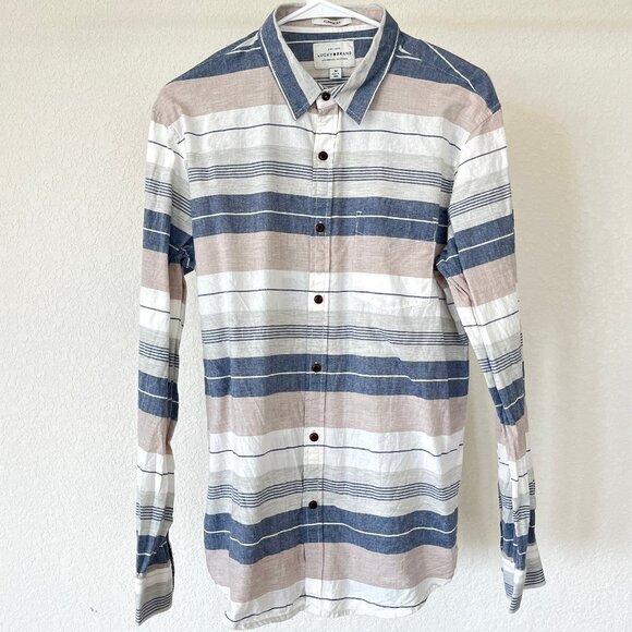 Lucky Brand Classic Fit Boardwalk Stripe Button Down Cotton Long Sleeve - Picture 2 of 10